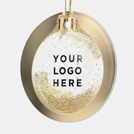 Je Logo aangepaste kerstbal | Achtergrond Keramisch Ornament (Links)
