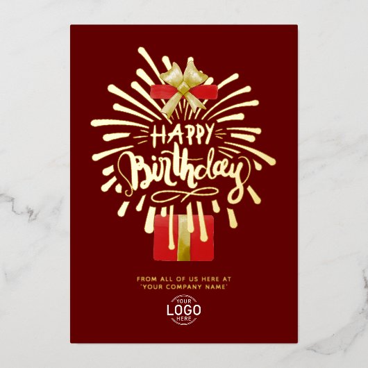 Je Logo Gift Fireworks Burgundy Group Birthday Folie Uitnodiging (Voorkant)
