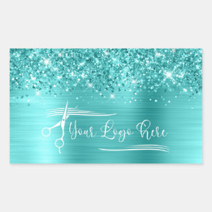 Je Logo Glitterend Turkoois Blauw Glamour Rechthoekige Sticker
