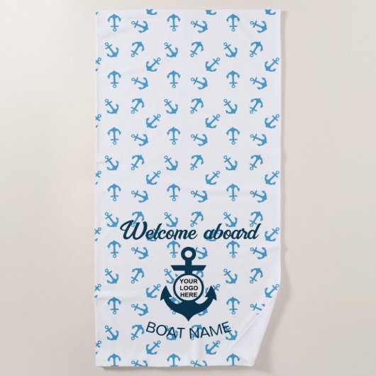 Je logo hier verankert de nautische moderne zomer strandlaken (Voorkant)