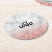 je logo op roos goudglitter witte marmer ronde kartonnen onderzetter (Gebogen)
