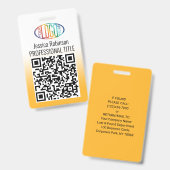 Je Logo, QR-code, naam en titel gele geleidend kle Badge (Voor- en achterkant)
