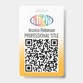 Je Logo, QR-code, naam en titel gele geleidend kle Badge (Voorzijde)