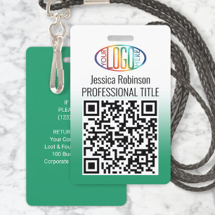 Je Logo, QR Code, Naam en Titel Groen Verlopend Kl Badge