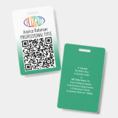 Je Logo, QR Code, Naam en Titel Groen Verlopend Kl Badge (Voor- en achterkant)