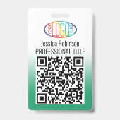 Je Logo, QR Code, Naam en Titel Groen Verlopend Kl Badge (Voorzijde)