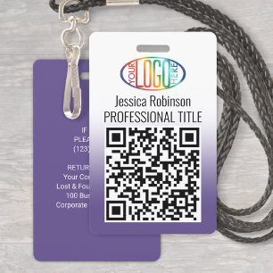 Je Logo, QR Code, Naam en Titel Paarse Gradiënt Badge