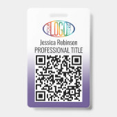 Je Logo, QR Code, Naam en Titel Paarse Gradiënt Badge (Voorzijde)