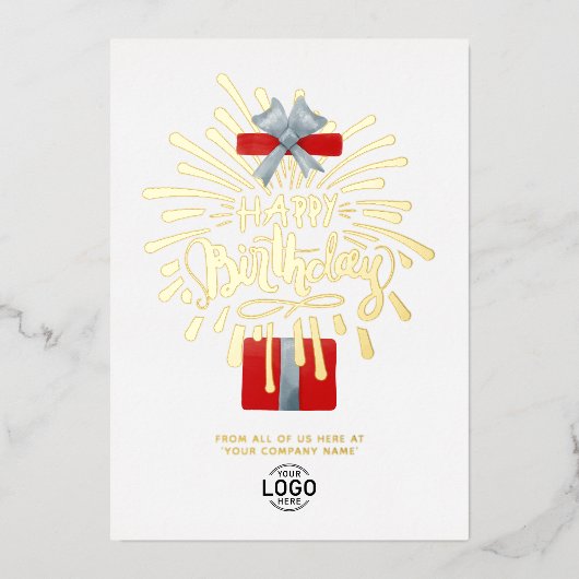 Je Logo Red Cadebox Fireworks Birthday Folie Uitnodiging (Voorkant)