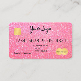 Je Logo roze, glitter-look creditcard Visitekaartje