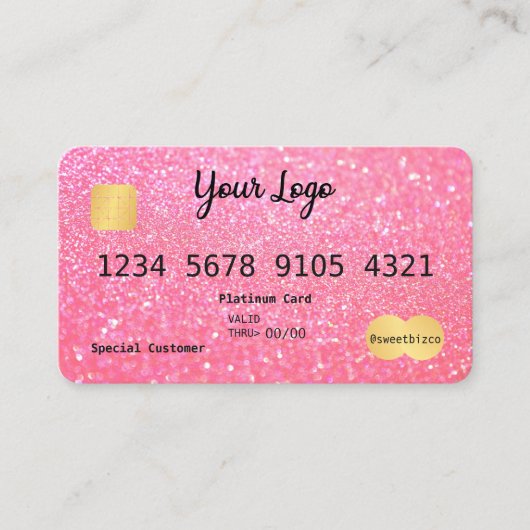 Je Logo roze, glitter-look creditcard Visitekaartje (Voorkant)