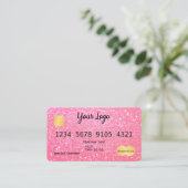 Je Logo roze, glitter-look creditcard Visitekaartje (Staand voorkant)