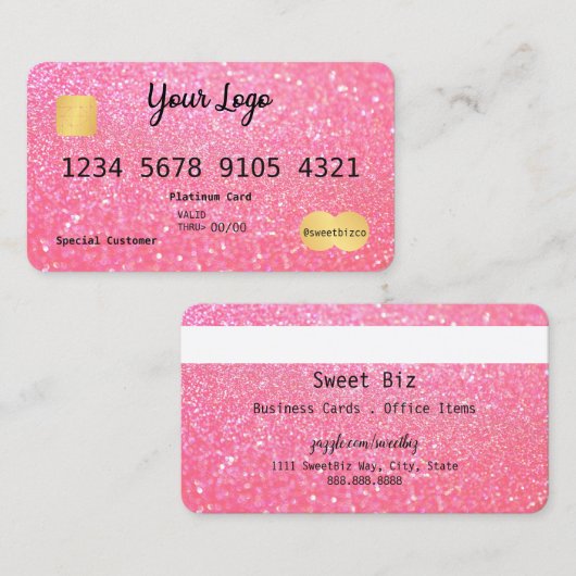 Je Logo roze, glitter-look creditcard Visitekaartje (Voorkant / Achterkant)