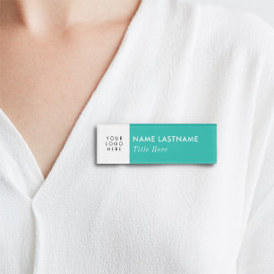 Je Logo Turquoise White Modern Elegant Titel Naambadge