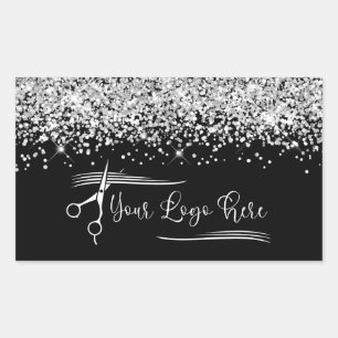 Je Logo Zwart en Zilver Glitter Glamour Rechthoekige Sticker