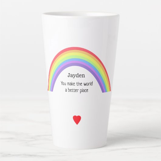 Je maakt de wereld beter. Regenboog. Gepersonalise Latte Mok (Voorkant)