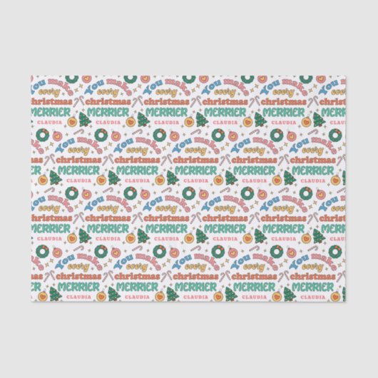 Je maakt elke kerst vrolijker | Schattigee retro Tissuepapier (Voorkant)