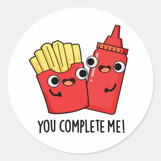 Je maakt me gek op Fries Ketchup Pun Ronde Sticker (Voorkant)