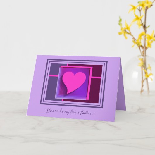 Je maakt mijn hart flutter roze, Paarse Valentijns Kaart (Gele Bloem)
