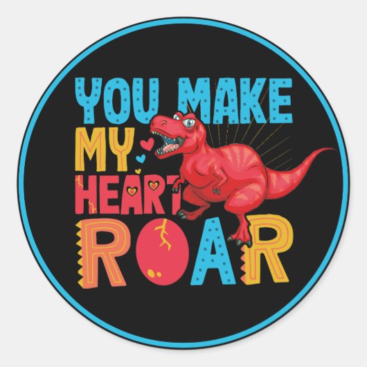 Je maakt Mijn Hart Roar Dinosaurus Valentijnsdag K Ronde Sticker (Voorkant)