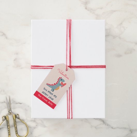 Je maakt mijn Hart Saur Dinosaur Pun Valentijn Cadeaulabel (Met Touw)