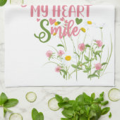 Je maakt mijn hartglimlach-citaat roze Dainty Flor Theedoek (Gevouwen)