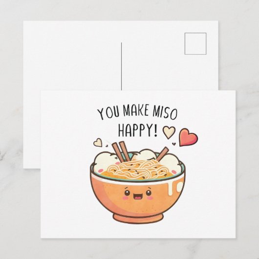 "Je maakt Miso blij" Kawaii soep kom Briefkaart (Voorkant / Achterkant)