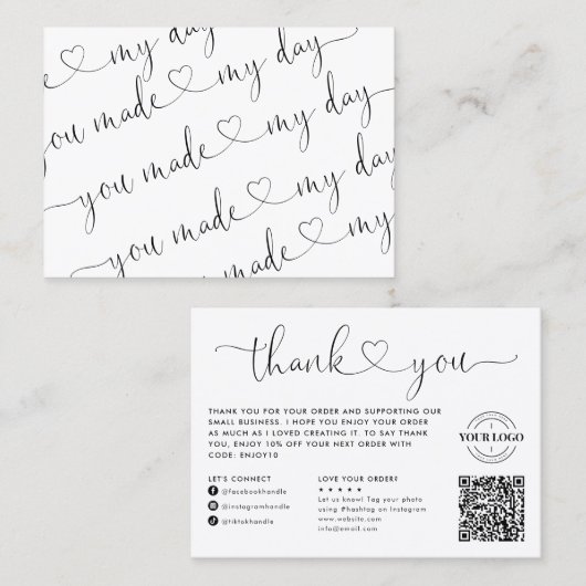 Je maakte mijn dag hart klein bedrijf Logo QR code Visitekaartje (Voorkant / Achterkant)