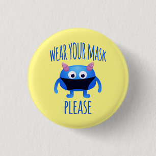 Je masker draag alsjeblieft vriendjesmonster ronde button 3,2 cm