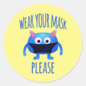 Je masker draag alsjeblieft vriendjesmonster ronde sticker (Voorkant)