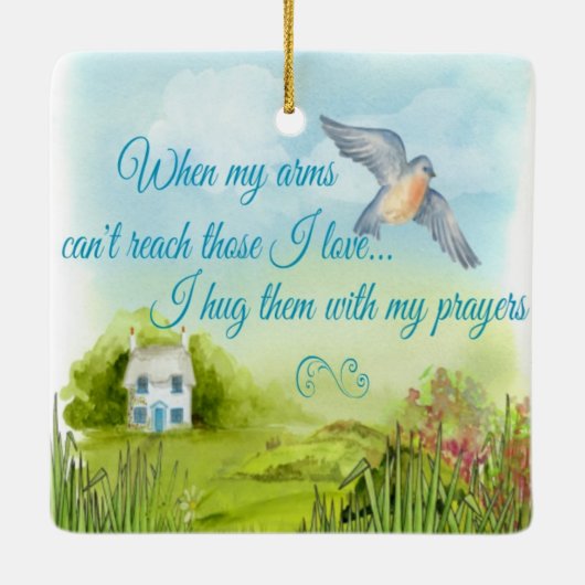 Je met mijn gebeden versierd keramisch ornament (Achterkant)