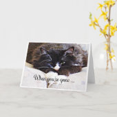 Je mist "Als je weg bent" Sad Cat Humor Kaart (Gele Bloem)