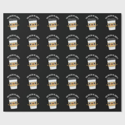Je Mocha me Happy Funny Coffee Pun Dark BG Cadeaupapier (Vlak)