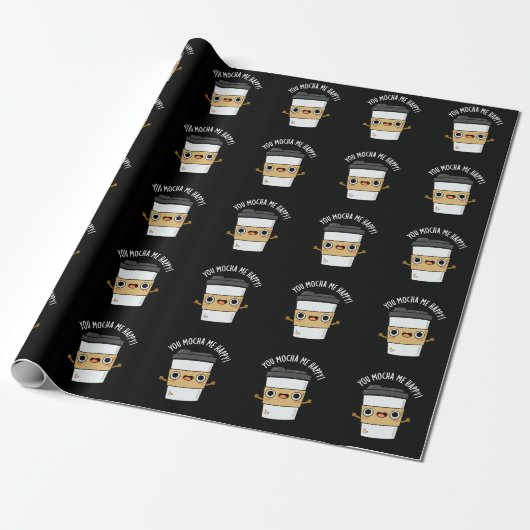 Je Mocha me Happy Funny Coffee Pun Dark BG Cadeaupapier (Uitgerold)
