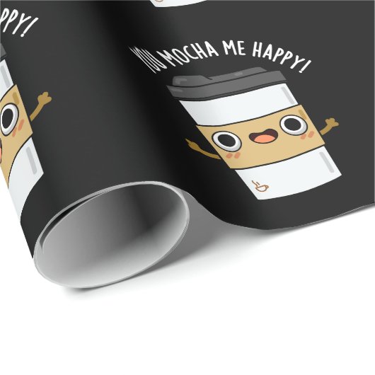 Je Mocha me Happy Funny Coffee Pun Dark BG Cadeaupapier (Rol Hoek)