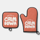 Je moet kalmeren Terracotta Typografie Gezegde Ovenwant & Pannenlap Set (Voorkant)
