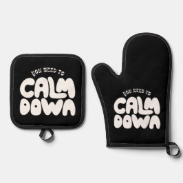 Je moet kalmeren Typografie Koel Gezegde Zwart Ovenwant & Pannenlap Set
