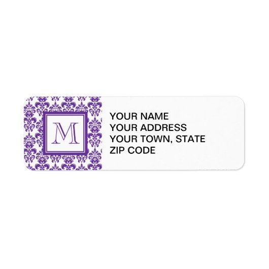 Je monogram, donkerPaars Damascus Patroon 2 Etiket (Voorkant)