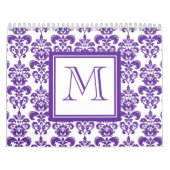 Je monogram, donkerPaars Damascus Patroon 2 Kalender (Hoes)