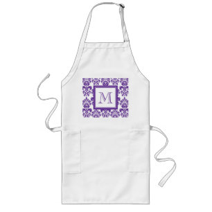 Je monogram, donkerPaars Damascus Patroon 2 Lang Schort