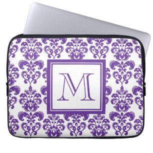 Je monogram, donkerPaars Damascus Patroon 2 Laptop Sleeve