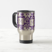 Je monogram, donkerPaars Damascus Patroon 2 Reisbeker (Voorkant links)