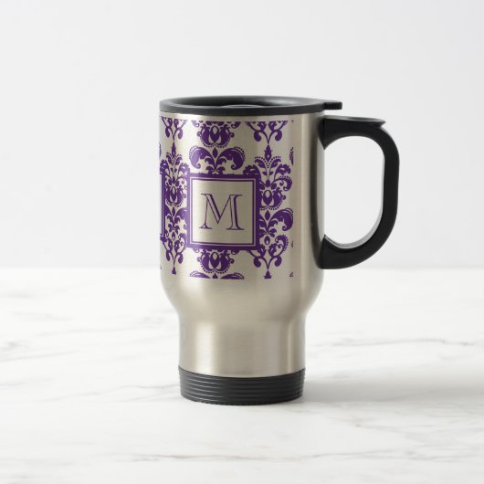 Je monogram, donkerPaars Damascus Patroon 2 Reisbeker (Rechts)