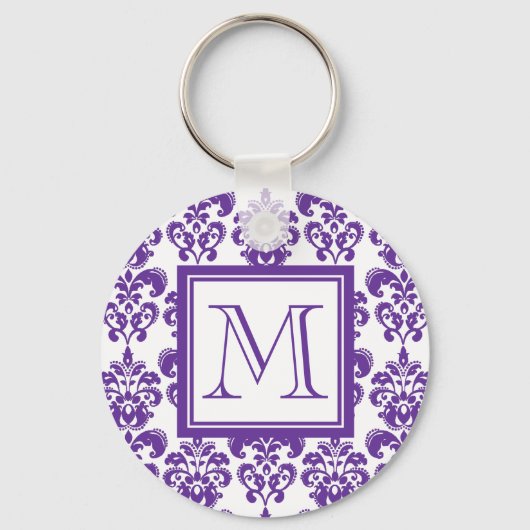 Je monogram, donkerPaars Damascus Patroon 2 Sleutelhanger (Voorkant)