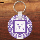Je monogram, donkerPaars Damascus Patroon 2 Sleutelhanger (Voorkant)
