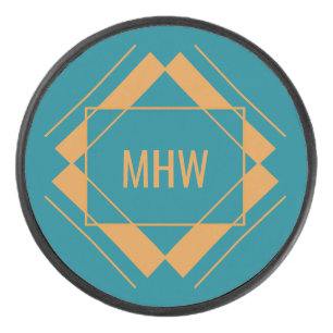 Je monogram in Geometric Pattern hockey puck