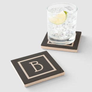 Je monogram Initiaal Chic Stijlvol Zwart Modern Stenen Onderzetter