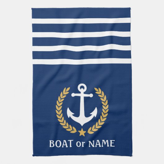 Je naam Anchor Gold Style Laurel Blue Theedoek (Verticaal)