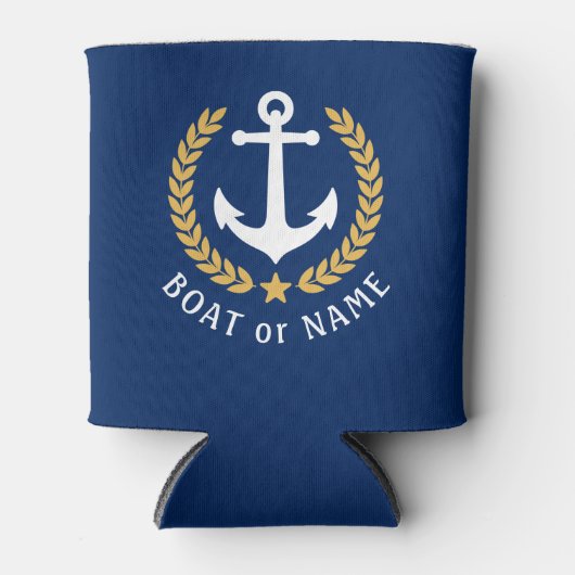 Je naam Anchor Gold Style Laurel Navy Blue Blikjeskoeler (Voorkant)