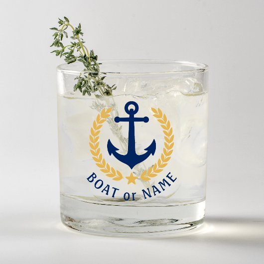 Je naam Anchor Gold Style Laurel Navy Blue Whisky Glas